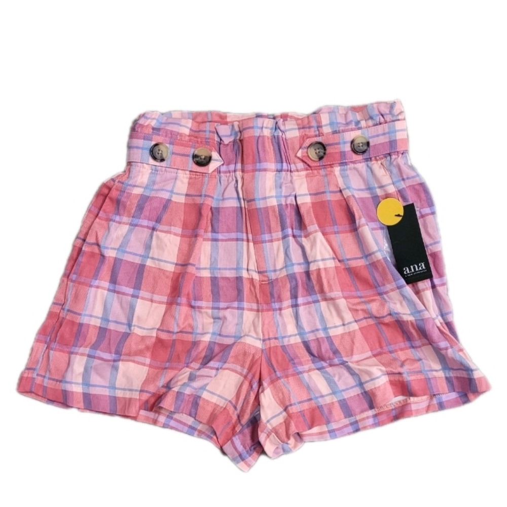 NEW A.n.a Women's Shorts Red Pinwheel Preppy Paperbag Plaid Golf Size 2 Pockets